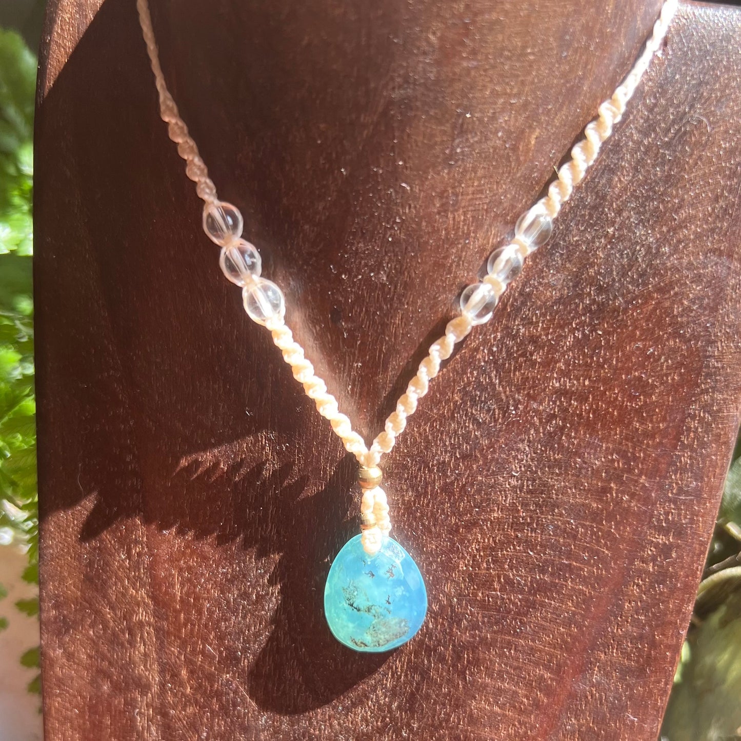 Blue Dendritic Opal Petite Macrame Crystal Necklace