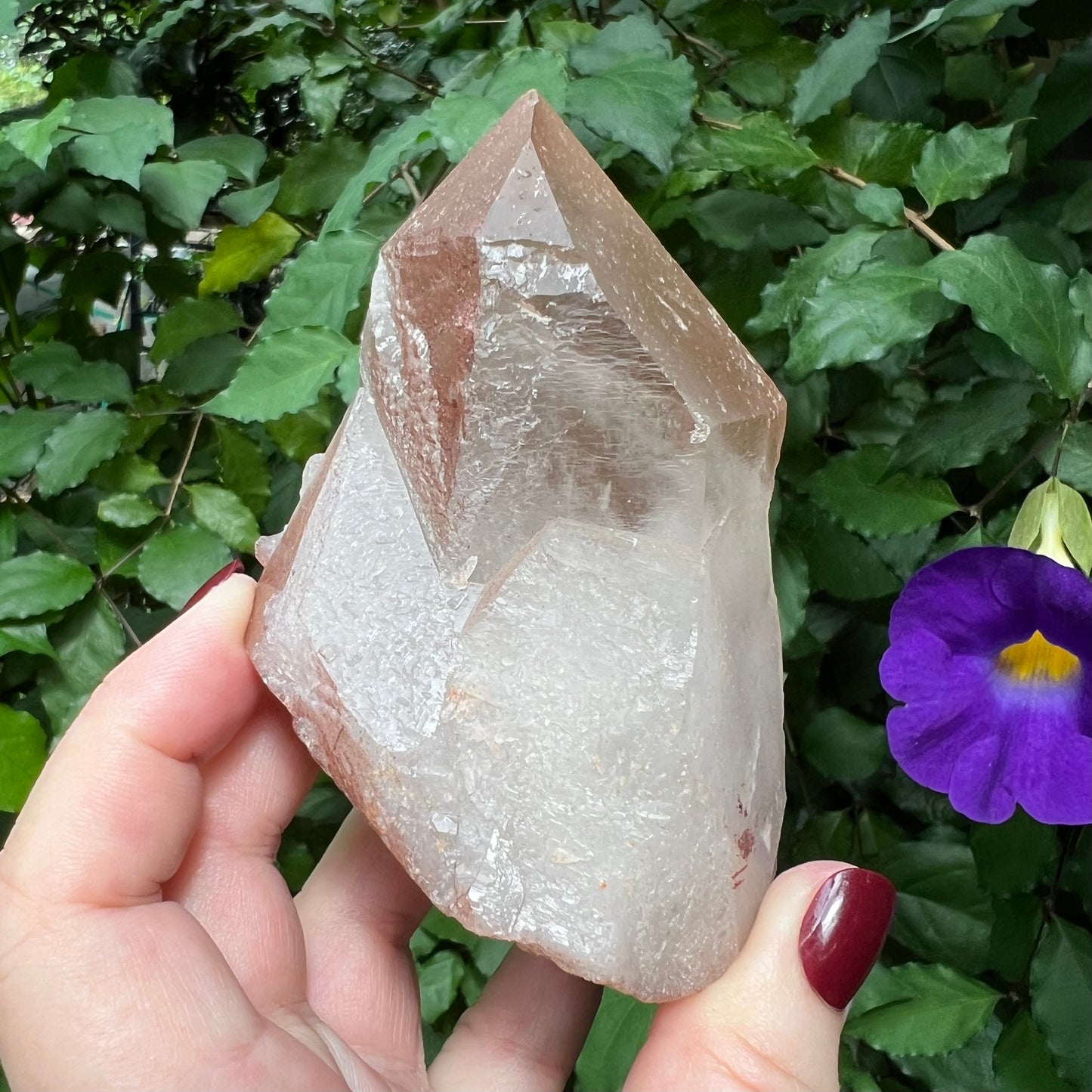 Red Hematoid Quartz Point Specimen - A super chunky self-healed double-terminated point on rose gold stand