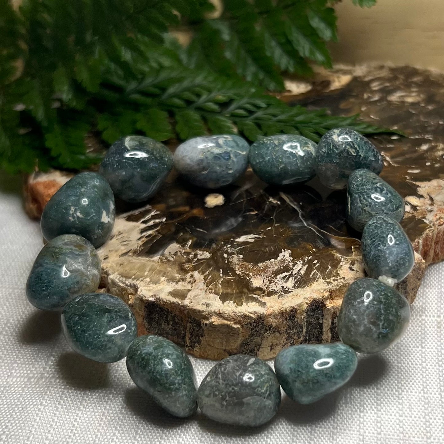 Lush Moss Agate Freeform Stretch Bracelet