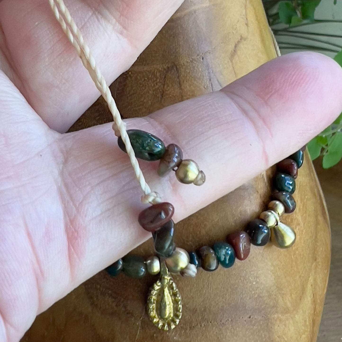 Bloodstone & Brass Layer Crystal Necklace