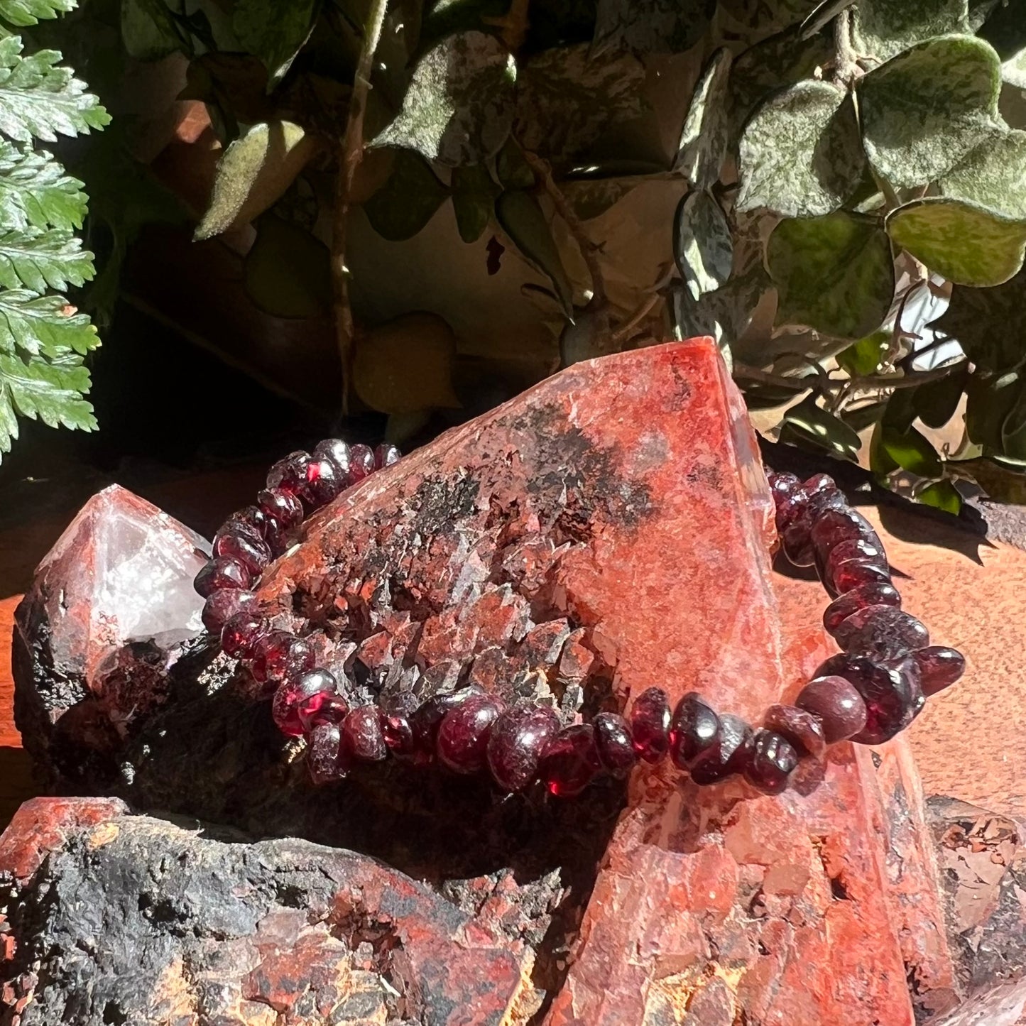 Garnet Crystal Chip Stretch Bracelet: - Passion | Creative Energy | Confidence