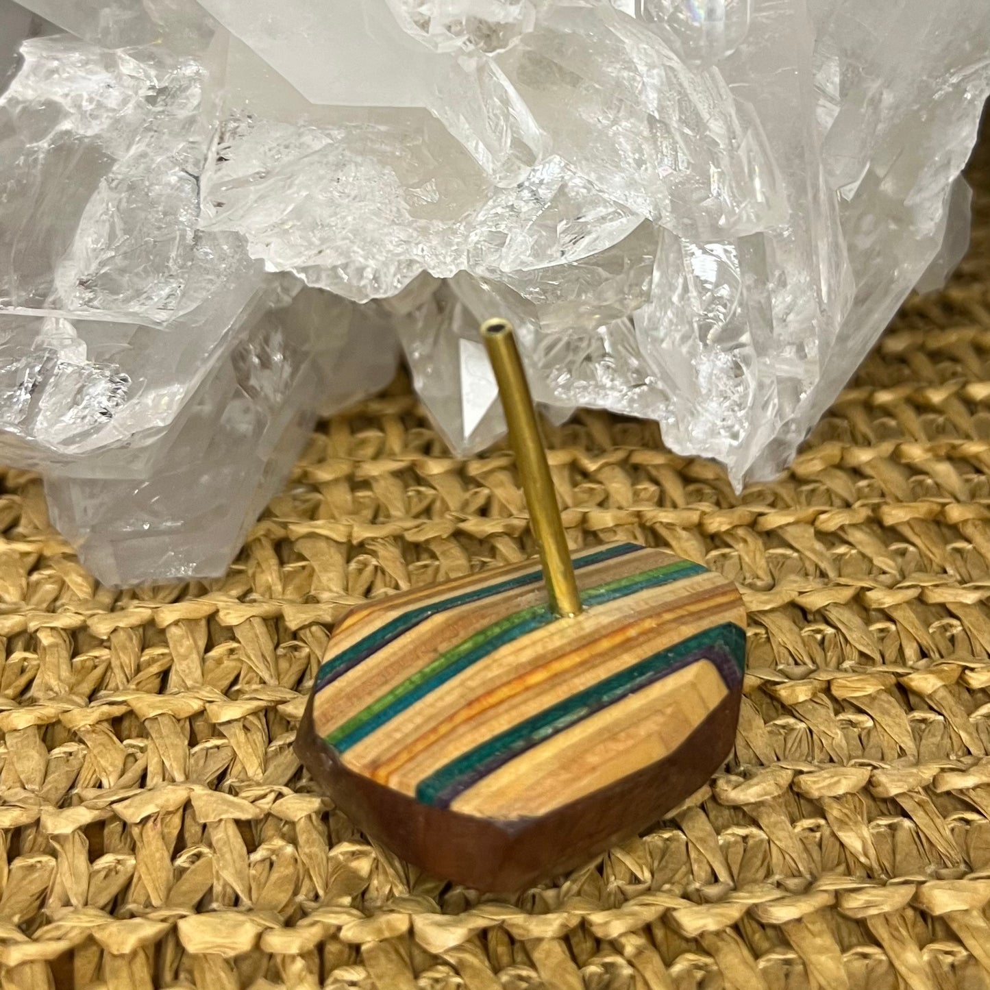 handmade colourful and unique recycled skateboard wood with brass incense burner rock for stick incense