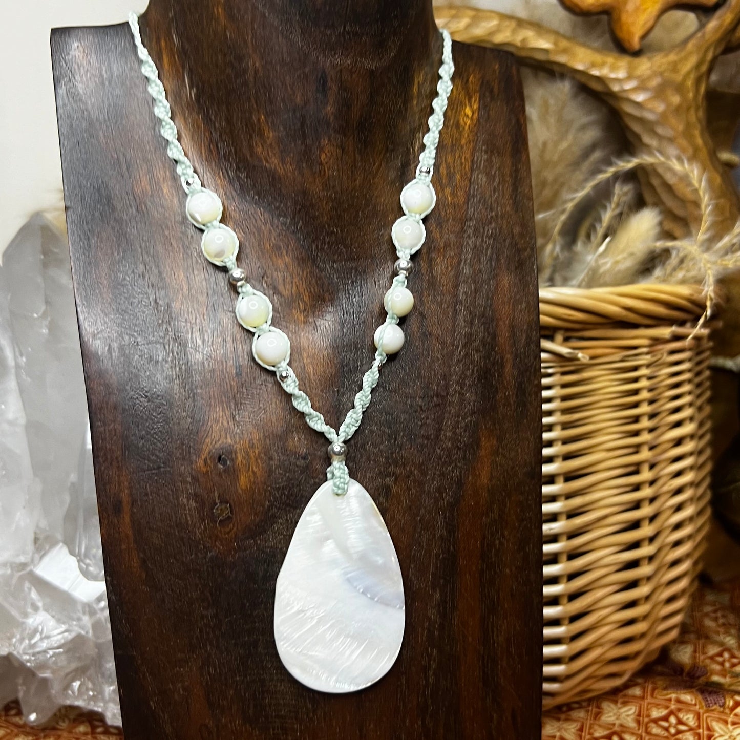 Mother of Pearl Shell Macrame Necklace
