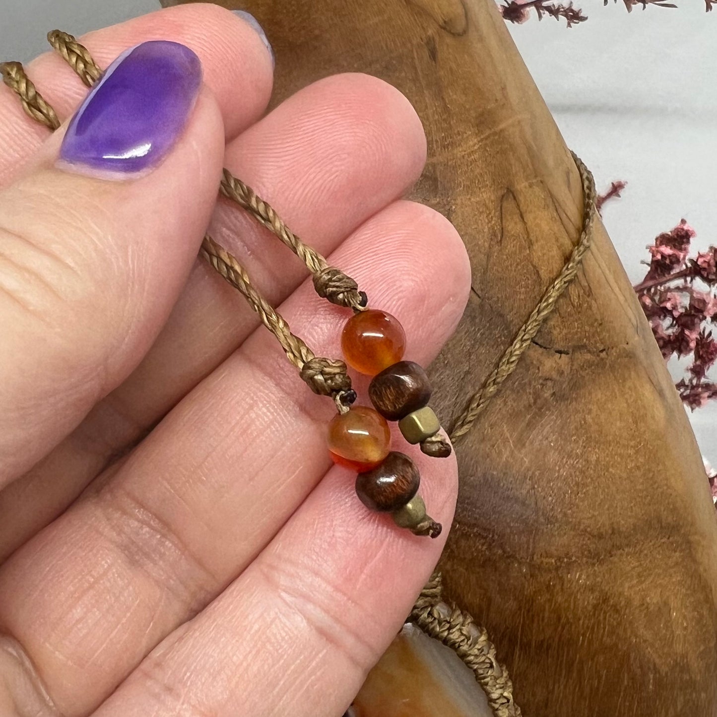 Vibrant Carnelian Crystal Macrame Necklace