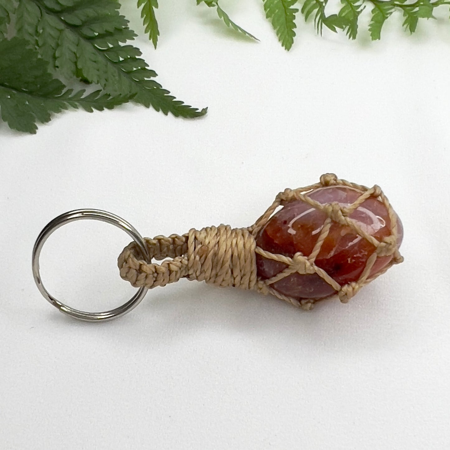Carnelian Crystal Macrame Keyring Charm | Pet Collar Charm