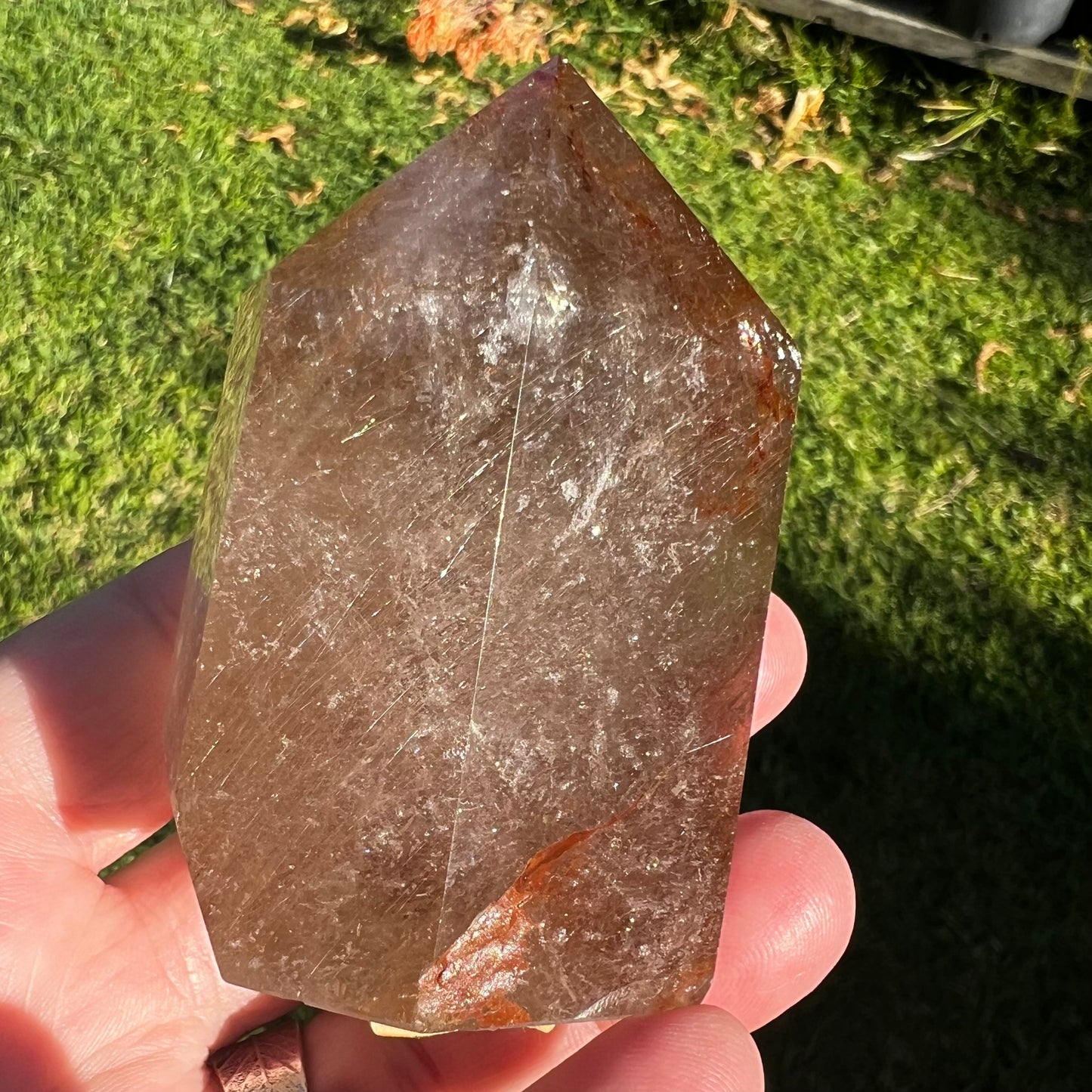 Rutilated Smoky Quartz with Hematite inclusions - Polished Quartz Point: Brazil
