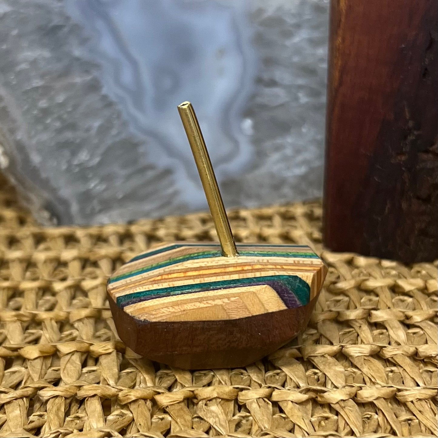 colourful and unique recycled skateboard wood with brass incense burner rock for stick incense