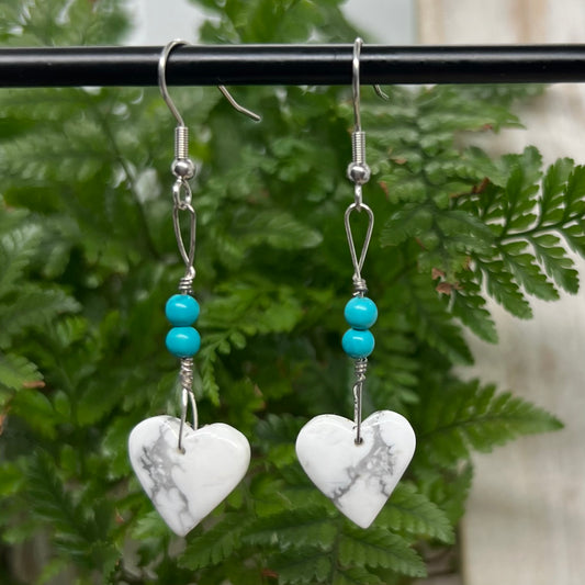 Howlite Heart Crystal Earrings: Patience ∙ Quiet the Mind ∙ Soothes Stress