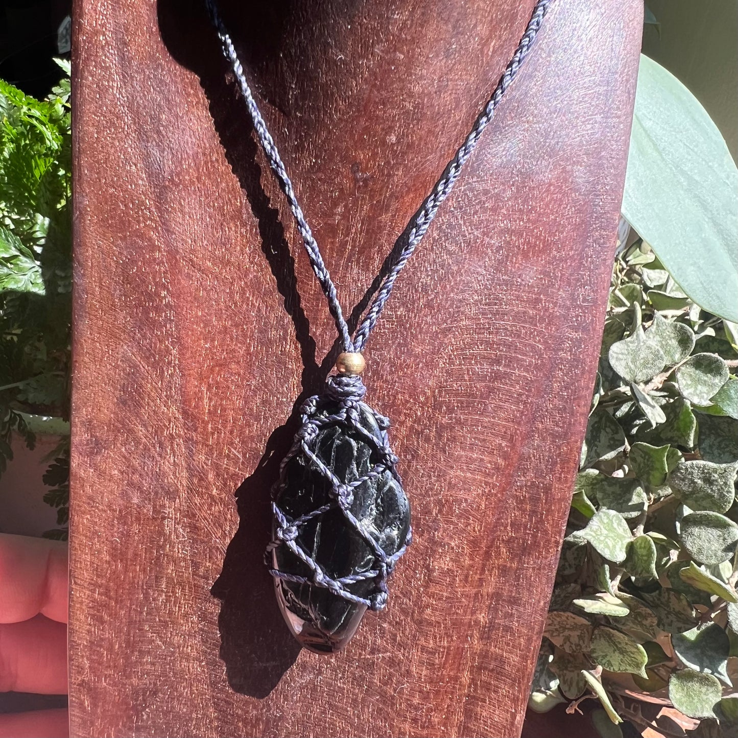 Black Tourmaline in Night Sky Macrame Necklace