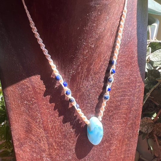 Larimar and Lapis lazuli Crystal Macrame Necklace