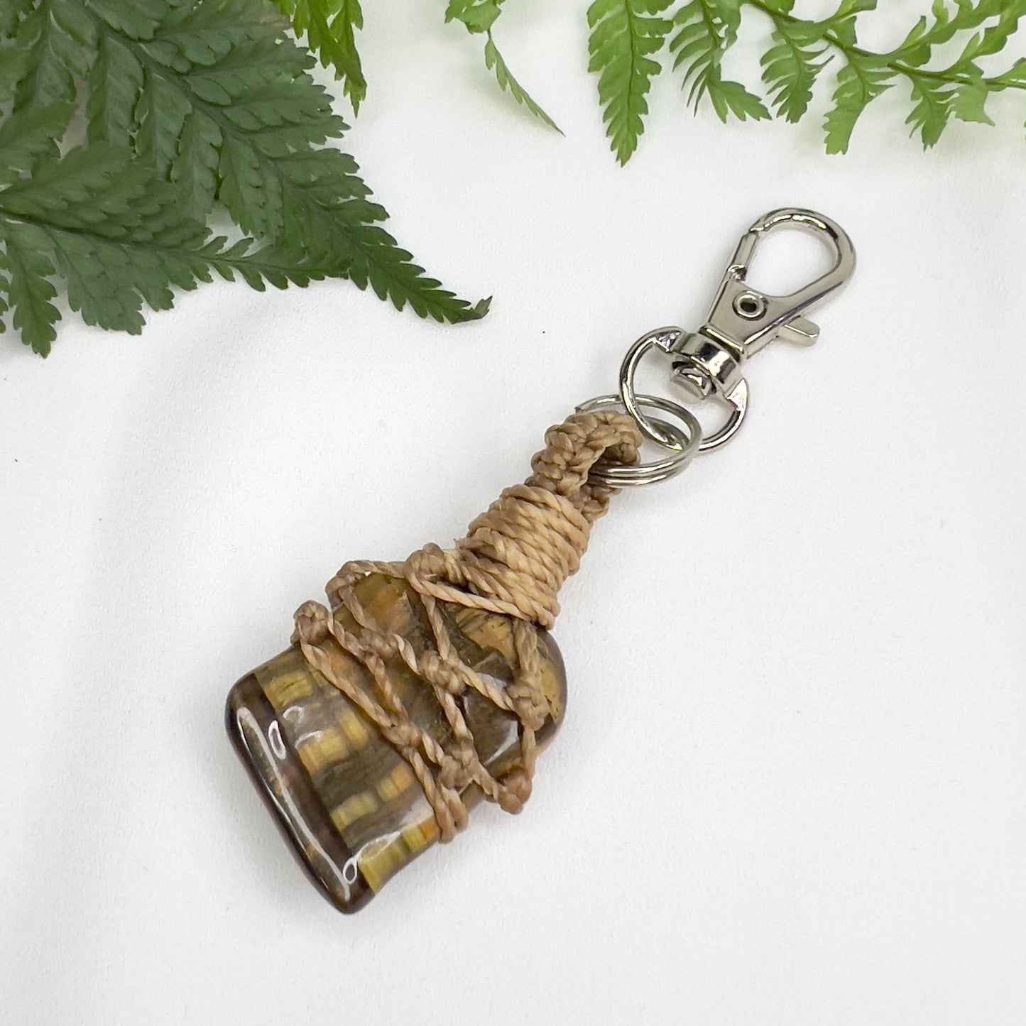 Tiger Eye Crystal Macrame Keyring Charm | Pet Collar Charm