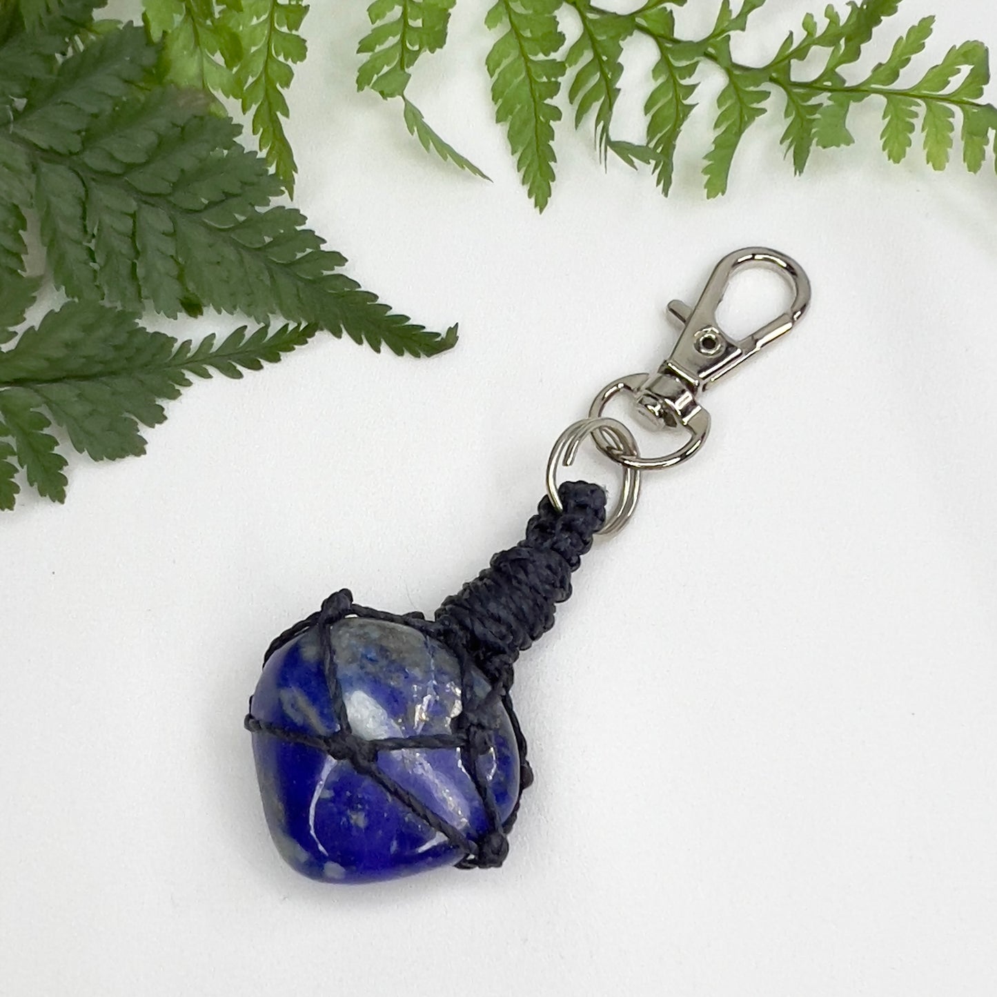 Lapis Lazuli Crystal Macrame Keyring Charm | Pet Collar Charm