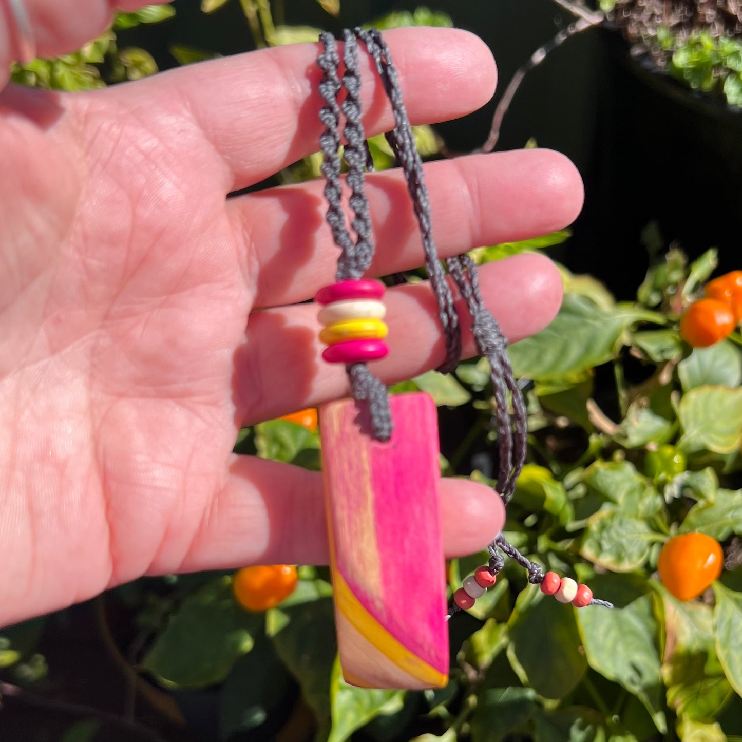 Sk8 Rock with Dyed Magnesite Macrame Necklace - Recycled Skateboard Jewellery