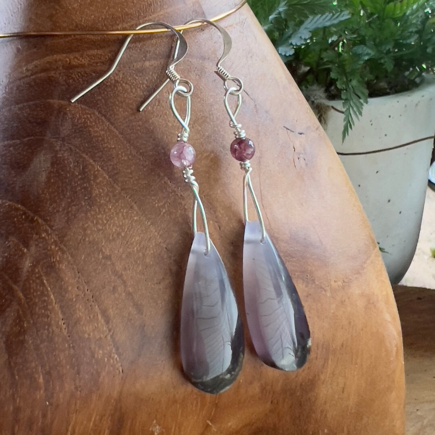 Natural Purple Moss Agate with Lepidolite Crystal Earrings: Growth ∙ Healing ∙ Grounding