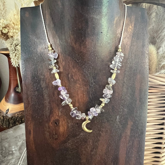 Super Seven Quartz with Brass charm Crystal Necklace