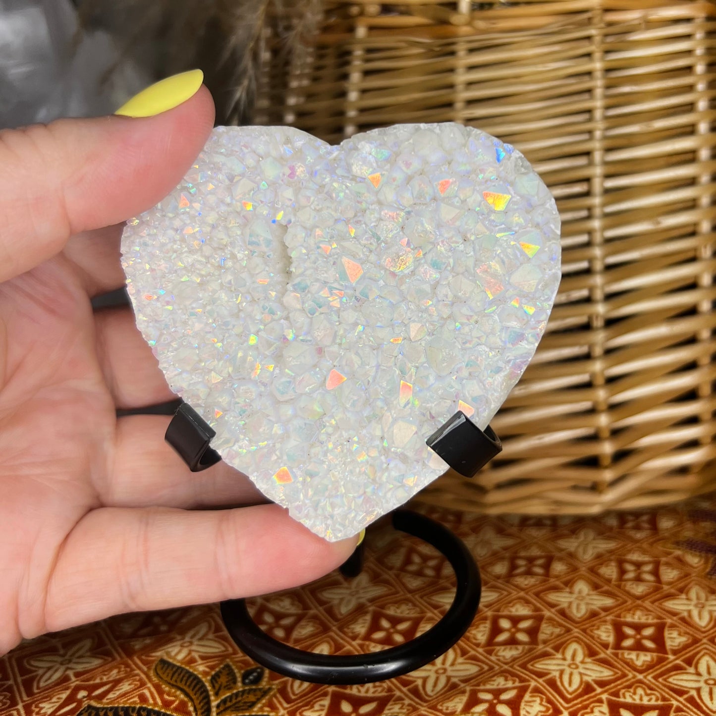 Angel Aura Quartz Heart on Stand (i)