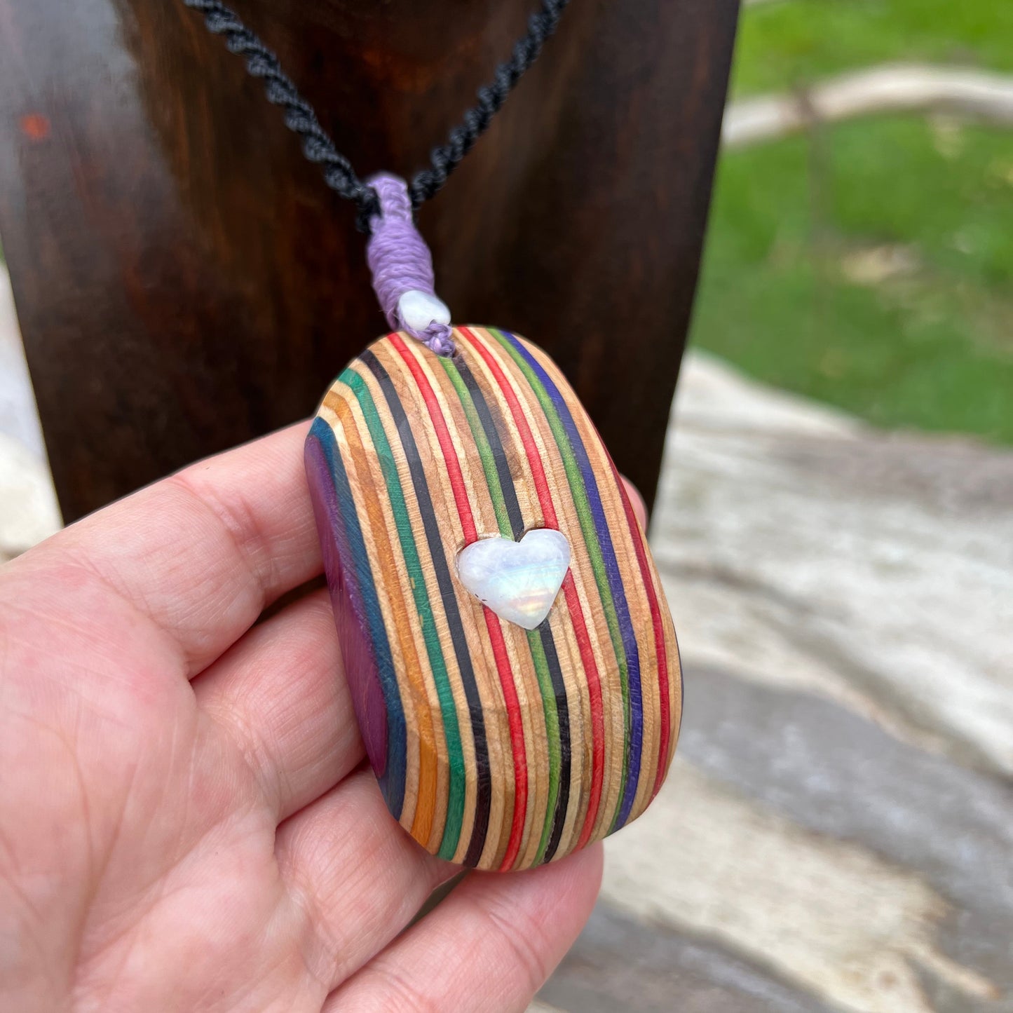 Sk8 Rock Gemstone Necklace with flashy Moonstone Heart