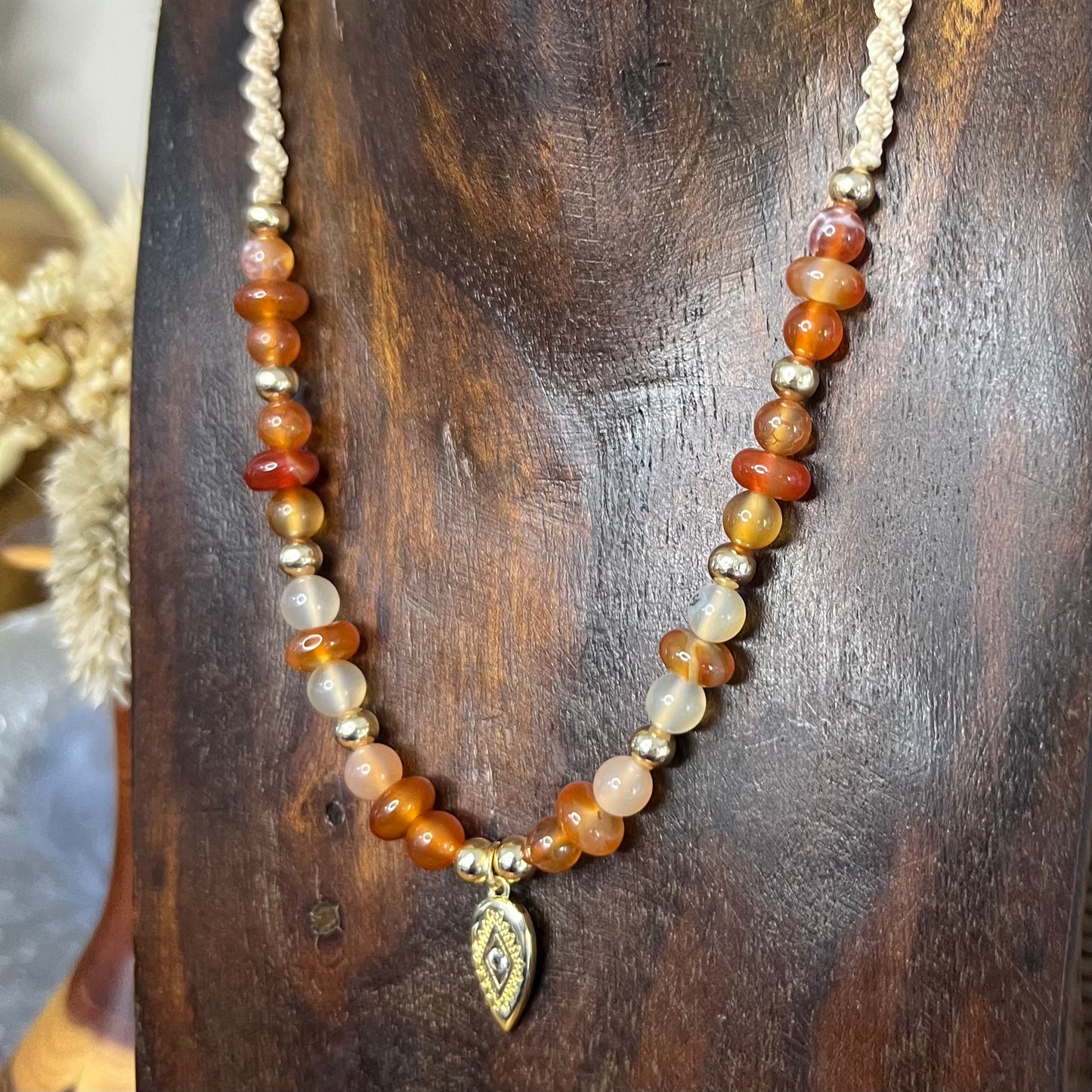 Carnelian & Persian Gulf Agate with Gold CZ Boho Accents Crystal Necklace