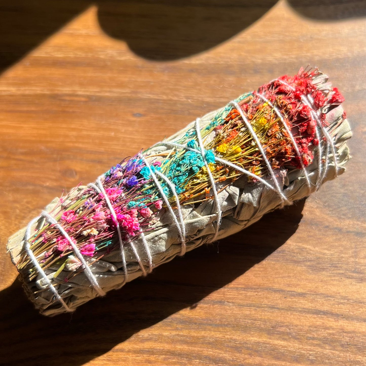 White Sage Smoke Stick with Sunshine Confetti Spring flowers.