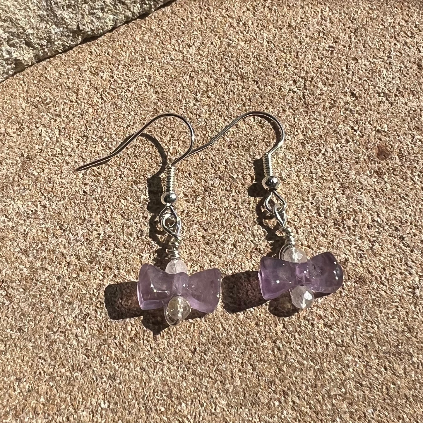 Carved Amethyst 'Ribbon Bow' Crystal Earrings: Protective ∙ Calming ∙ Purifying