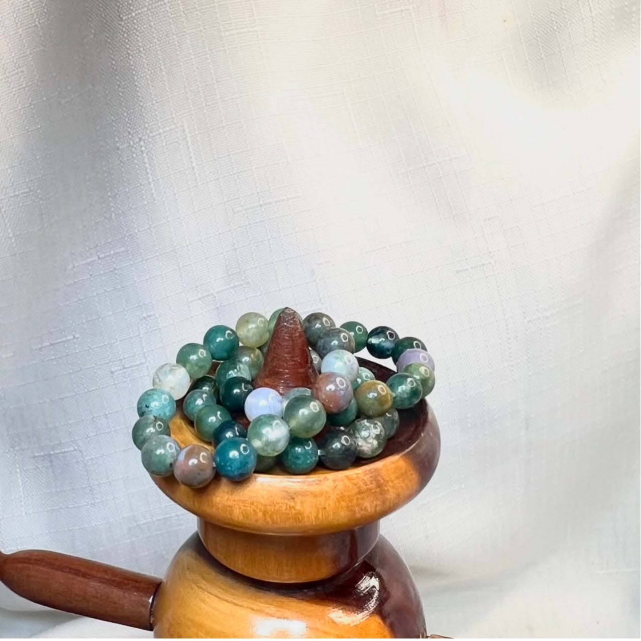 Moss Agate Beaded Stretch Ring: Renewal | New Beginnings | Abundance