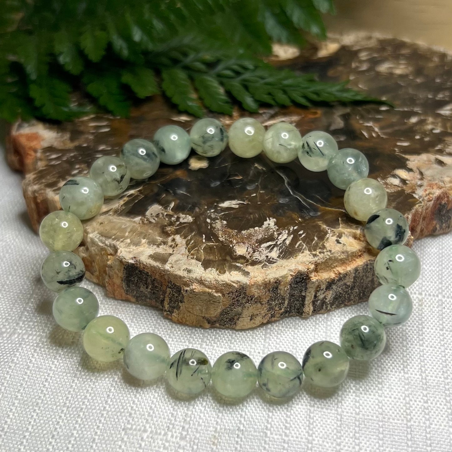 Prehnite with Epidote Stretch Bracelet: Intuition | Spiritual Guidance | Self-Awareness