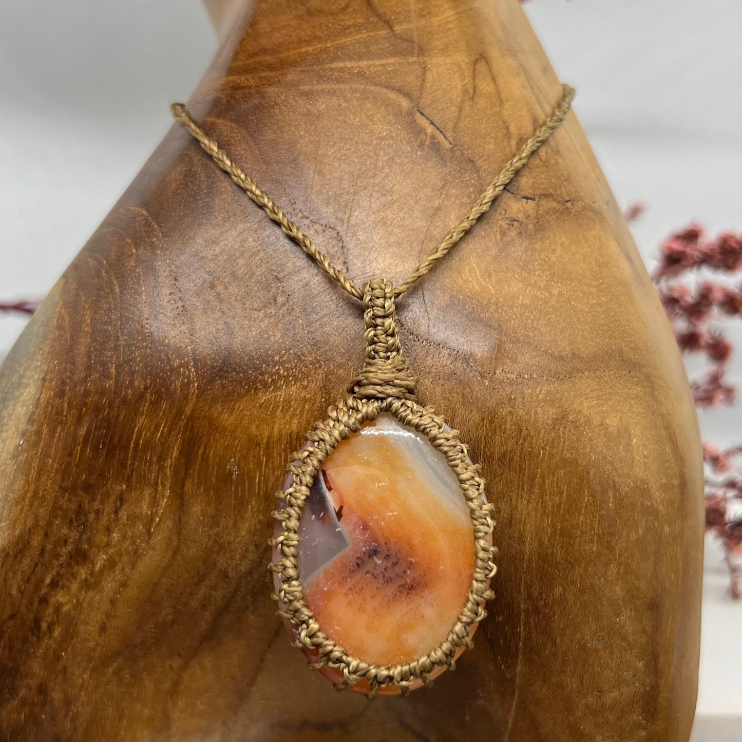 Vibrant Carnelian Crystal Macrame Necklace