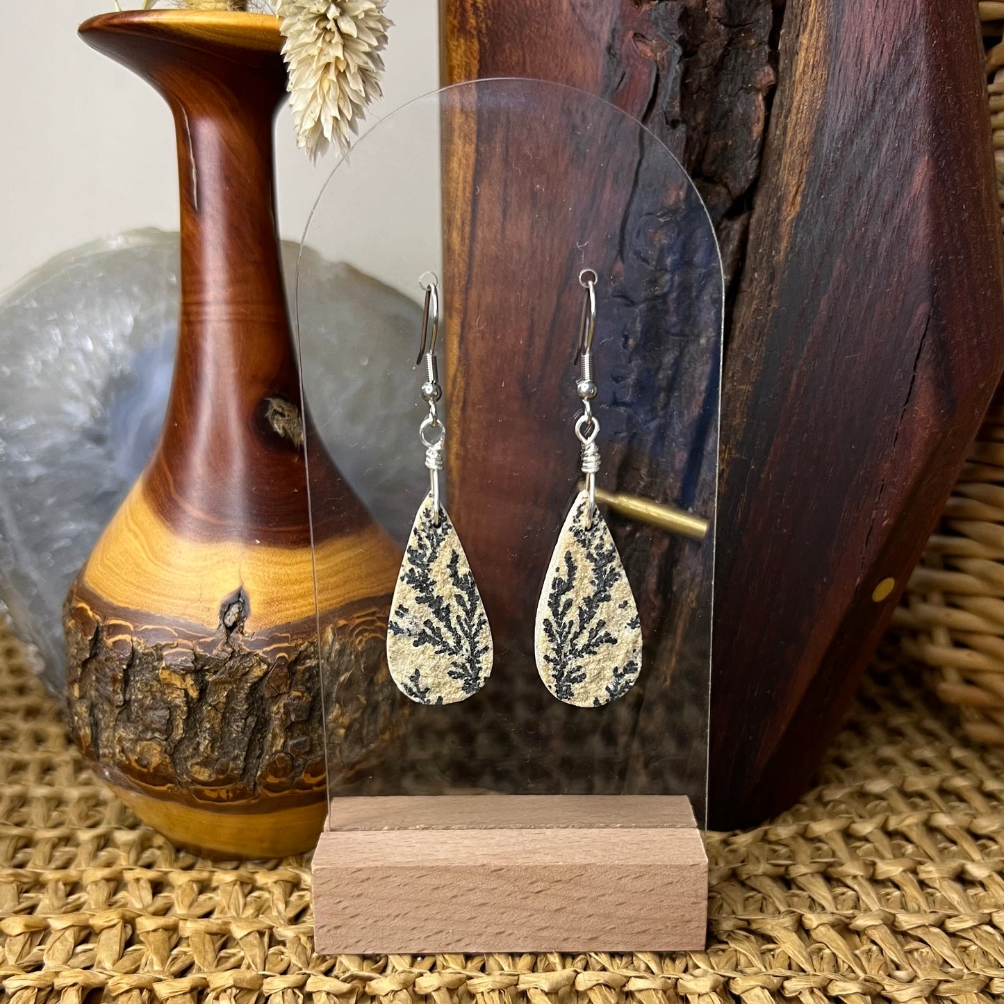 Fern-like Dendrite Limestone Earrings: Connection to Nature ∙ Transformation ∙ Harmony