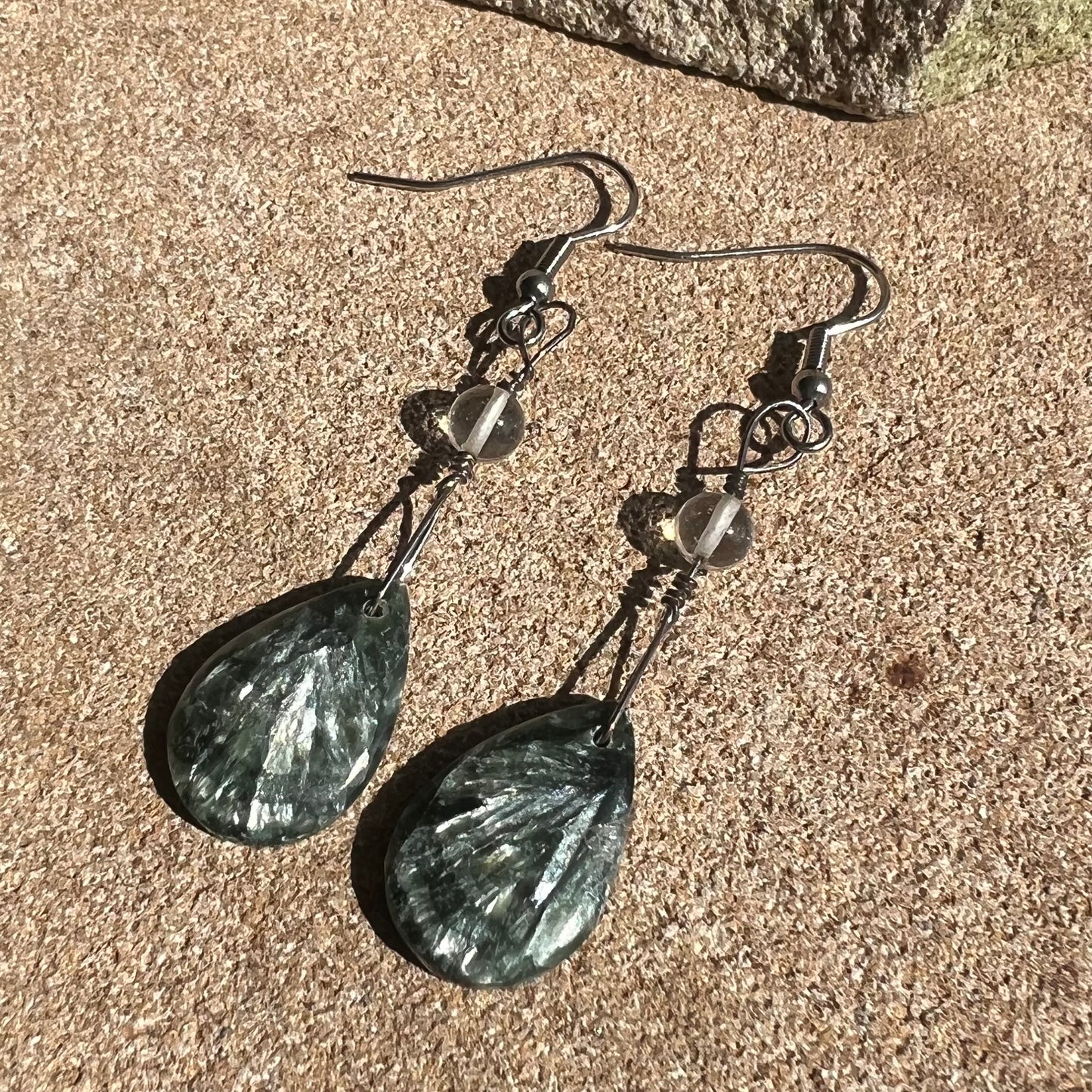 Seraphinite & Quartz Crystal Earrings: Transformation ∙ Angelic Enlightenment ∙ Heart Focus