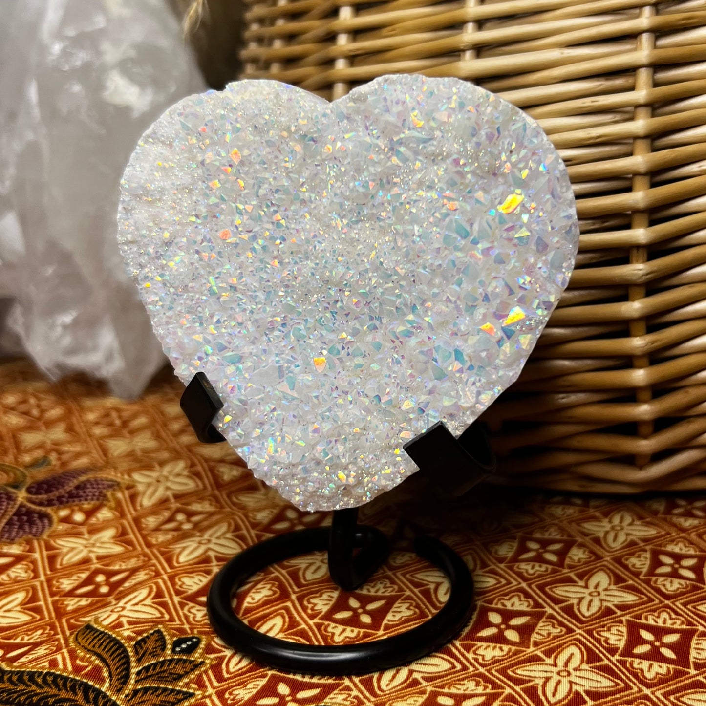 Angel Aura Quartz Heart on Stand (ii)