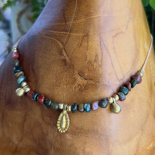 Bloodstone & Brass Layer Crystal Necklace