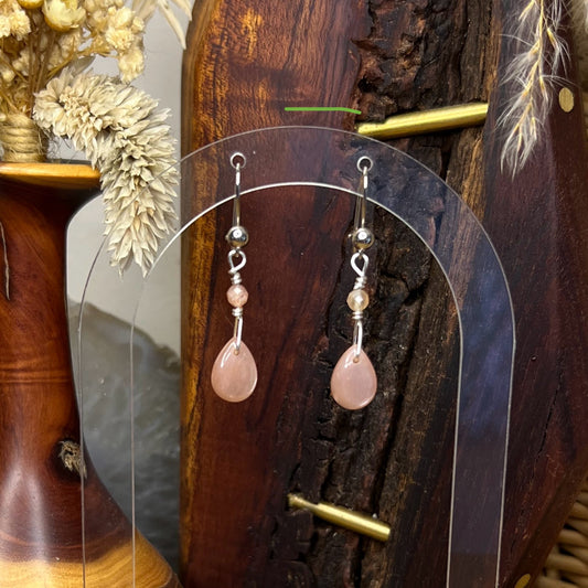 Peach Moonstone & Sunstone Crystal Earrings: Emotional Healing ∙ Soothes Anxiety ∙ Balance