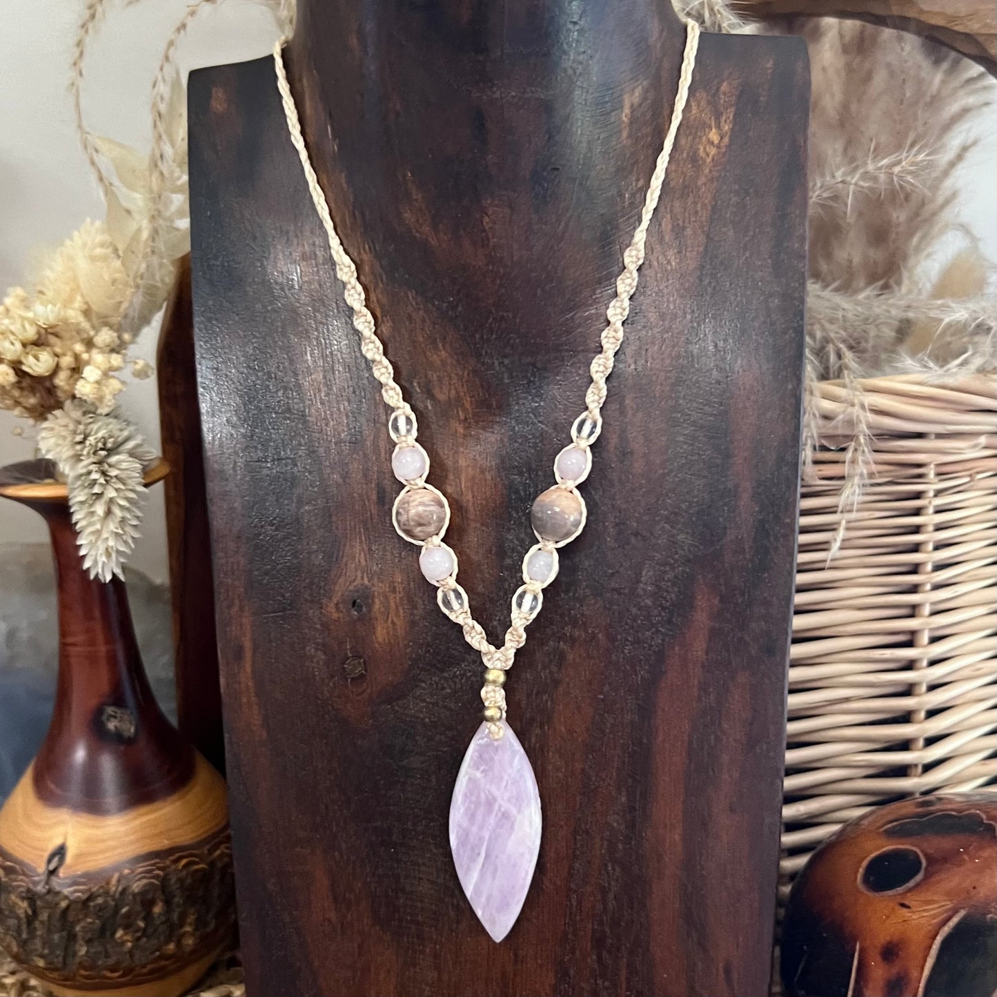 'Brigid' Talisman - Kunzite, Sunstone, Rose Quartz & Quartz Crystal Necklace