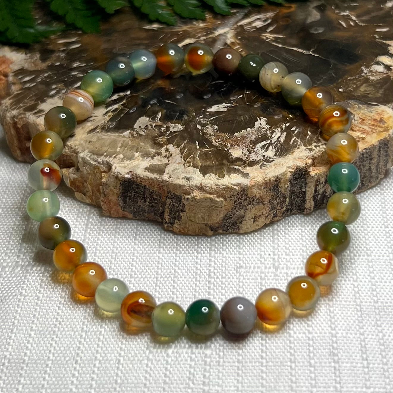 Peacock Agate Stretch Bracelet 6mm: Friendship | Grounding | Balancing