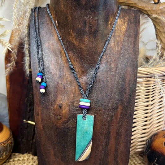 Blue & Purple Macrame Necklace with Recycled Skateboard Pendant and Magnesite