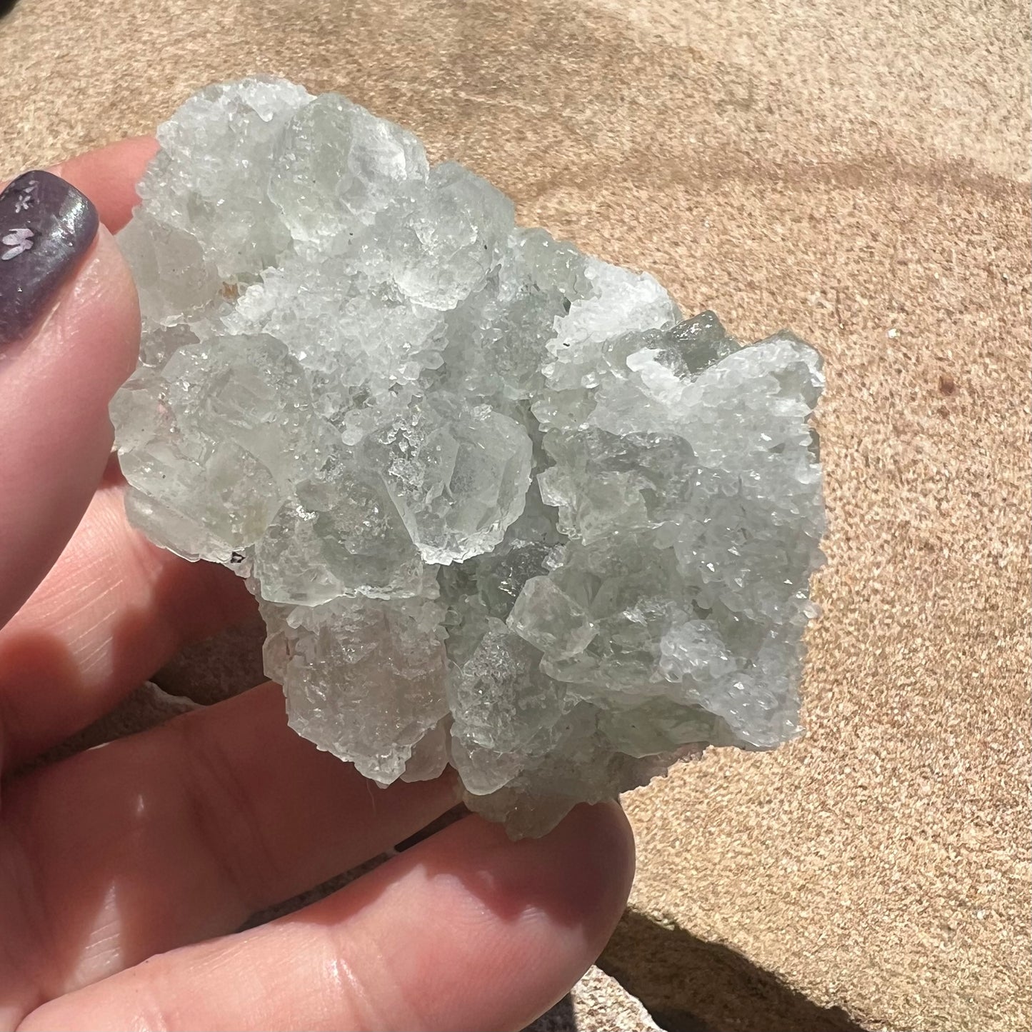 Green Octahedral Fluorite Specimen with Clear Quartz druzy - Fujian, China