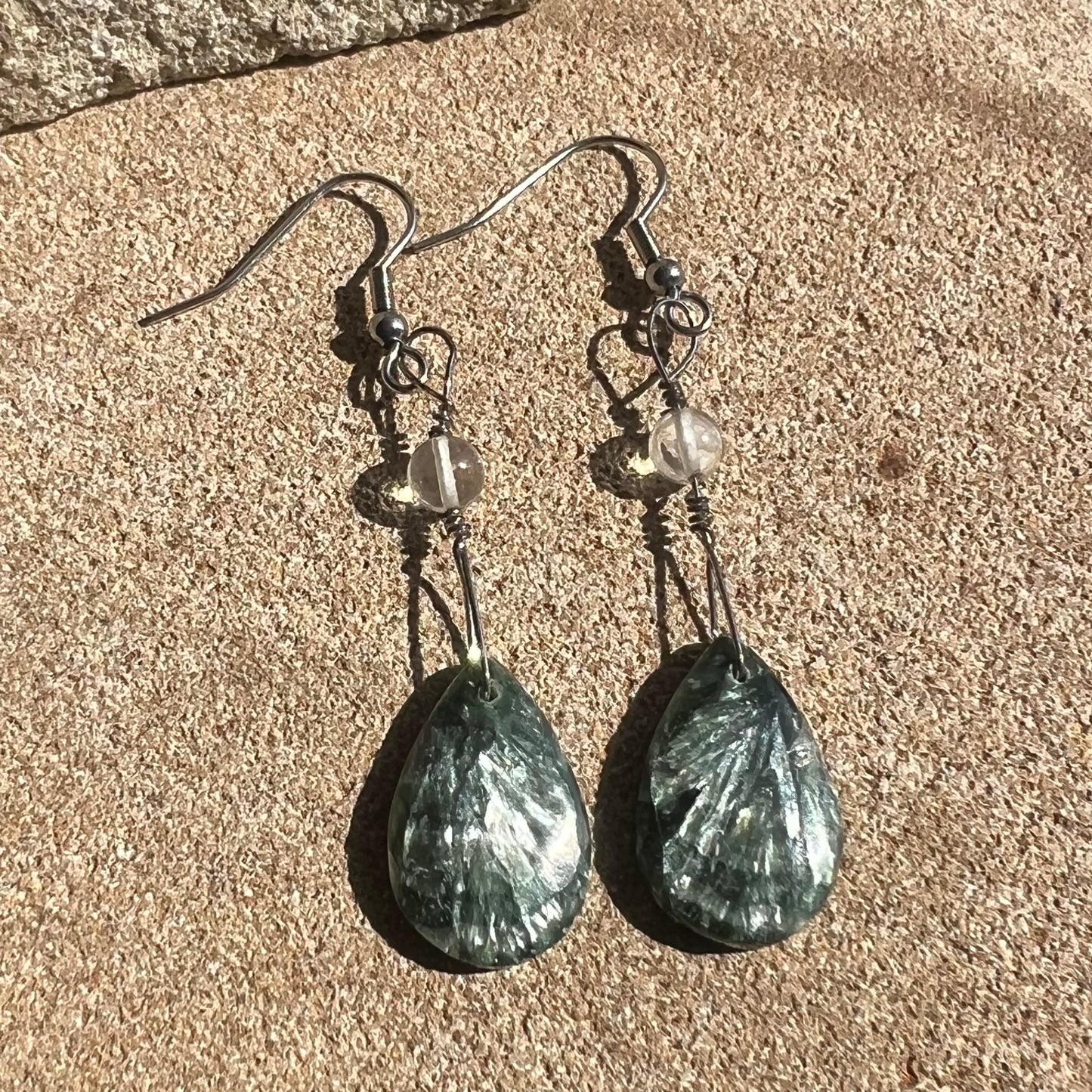 Seraphinite & Quartz Crystal Earrings: Transformation ∙ Angelic Enlightenment ∙ Heart Focus