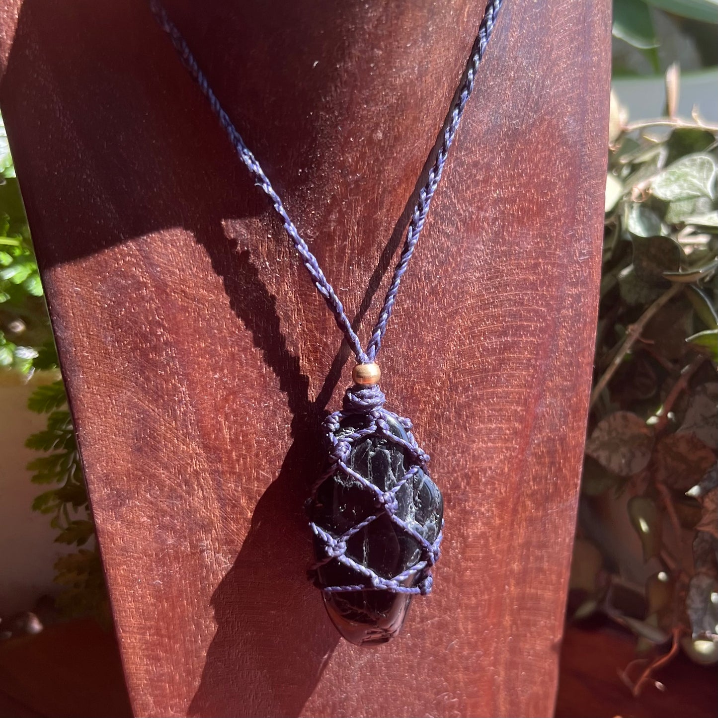 Black Tourmaline in Night Sky Macrame Necklace