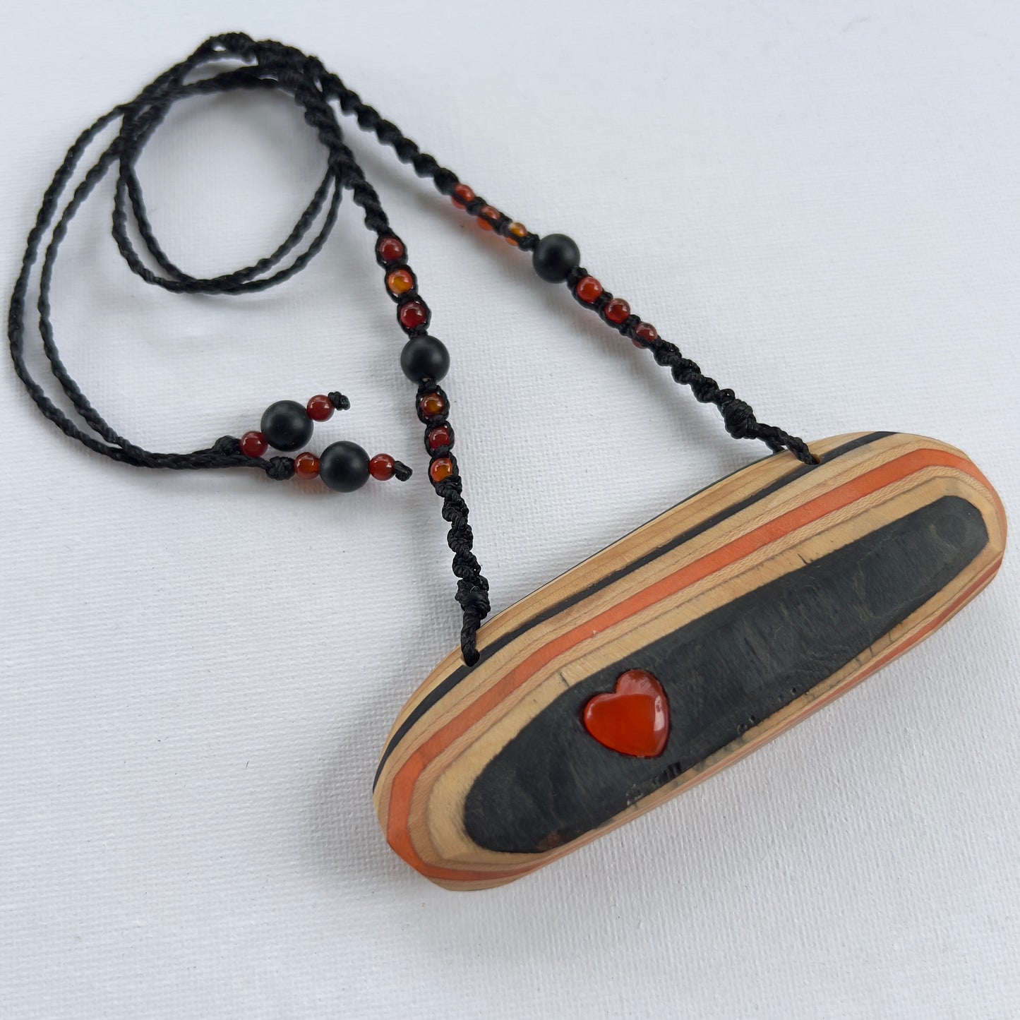Sk8 Rock Gemstone Necklace with Carnelian Heart - Upcycled Skateboard Jewellery