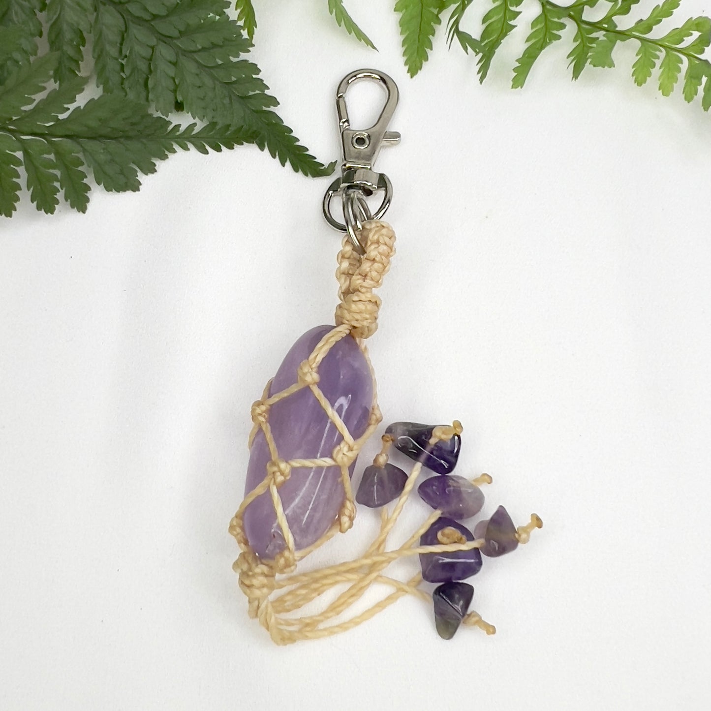 Amethyst Macrame Keyring Charm | Amethyst Crystal Keychain