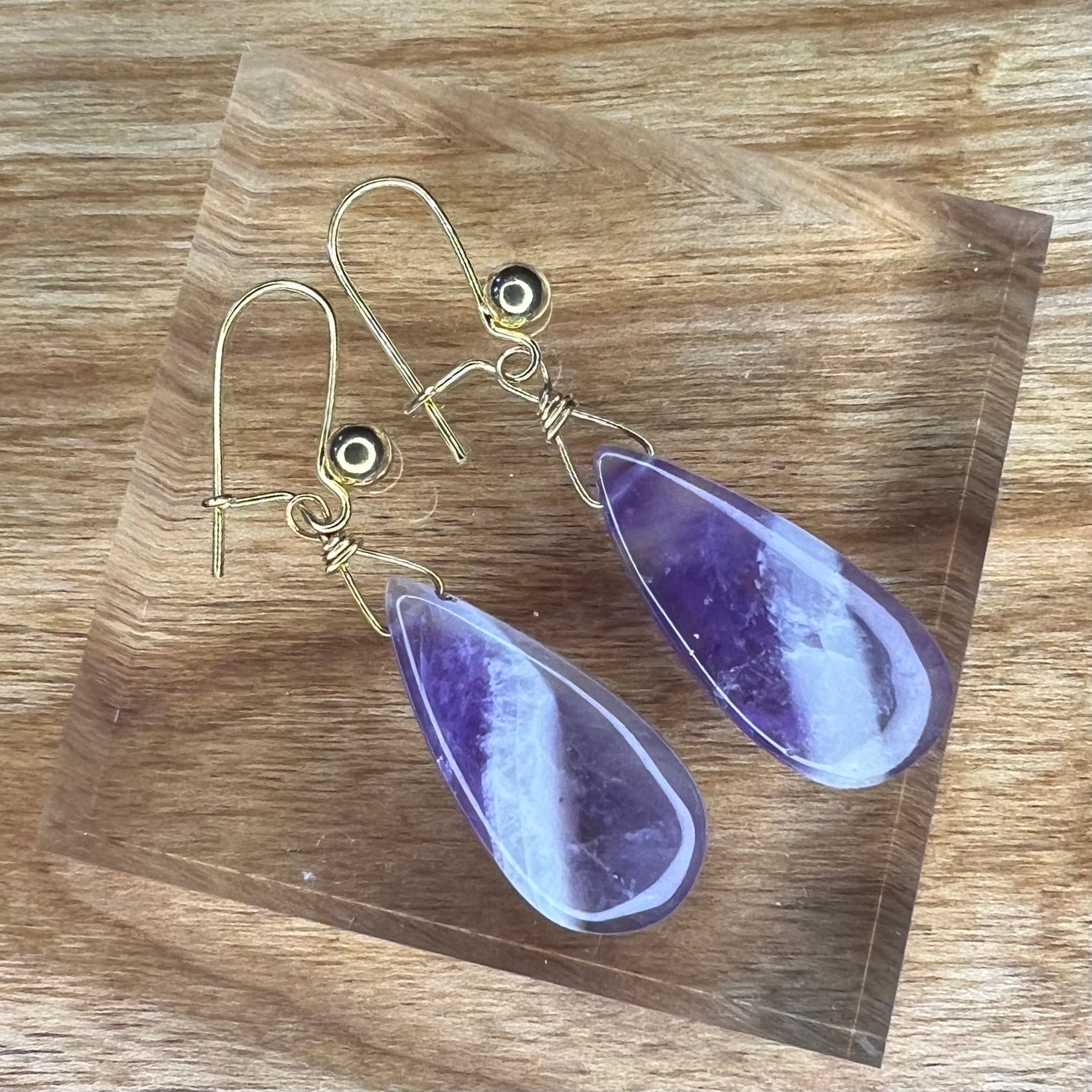 Chevron Amethyst drop earrings on gold tone hooks - Protective ∙ Calming ∙ Purifying