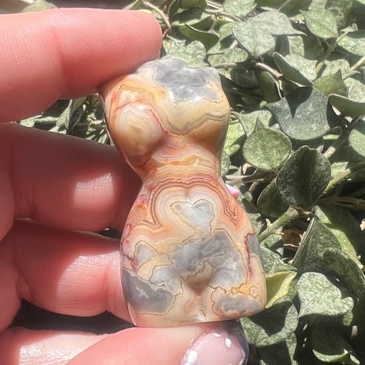 Crazy Lace Agate Goddess Female Form Crystal Carving with beautiful swirling patterns