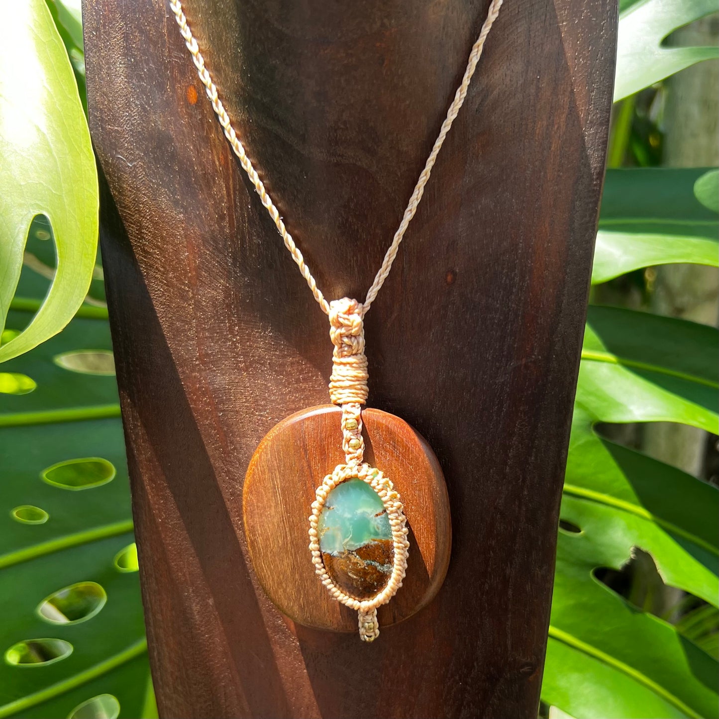 Walnut & Chrysoprase Macrame Necklace - 'Spirit of Dryad' Talisman