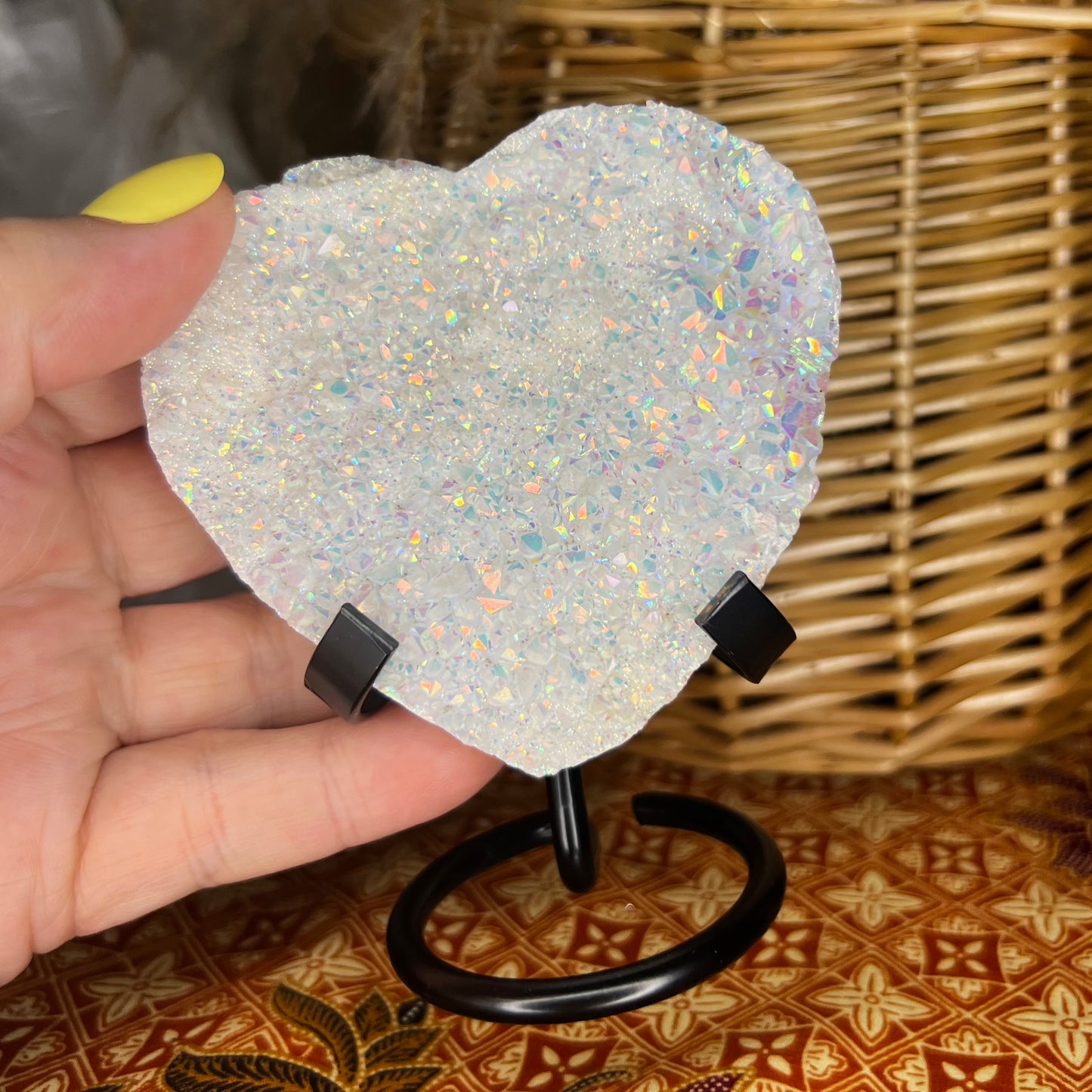 Angel Aura Quartz Heart on Stand (ii)