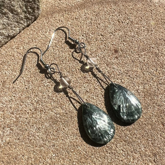 Seraphinite & Quartz Crystal Earrings: Transformation ∙ Angelic Enlightenment ∙ Heart Focus
