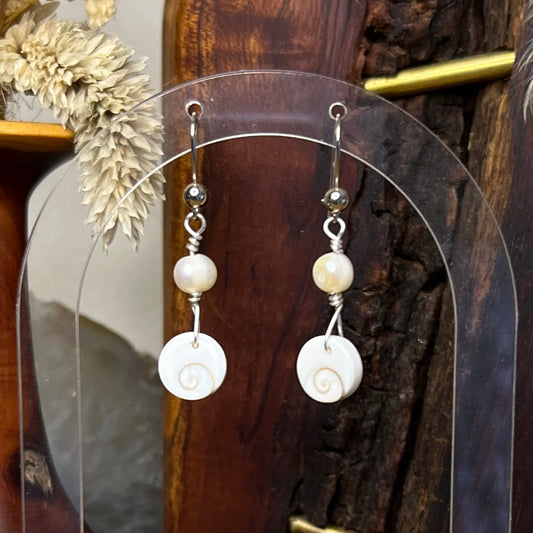 Shiva Eye & Fresh Water Pearl Earrings: Spiritual ∙ Transformation ∙ Nurturing
