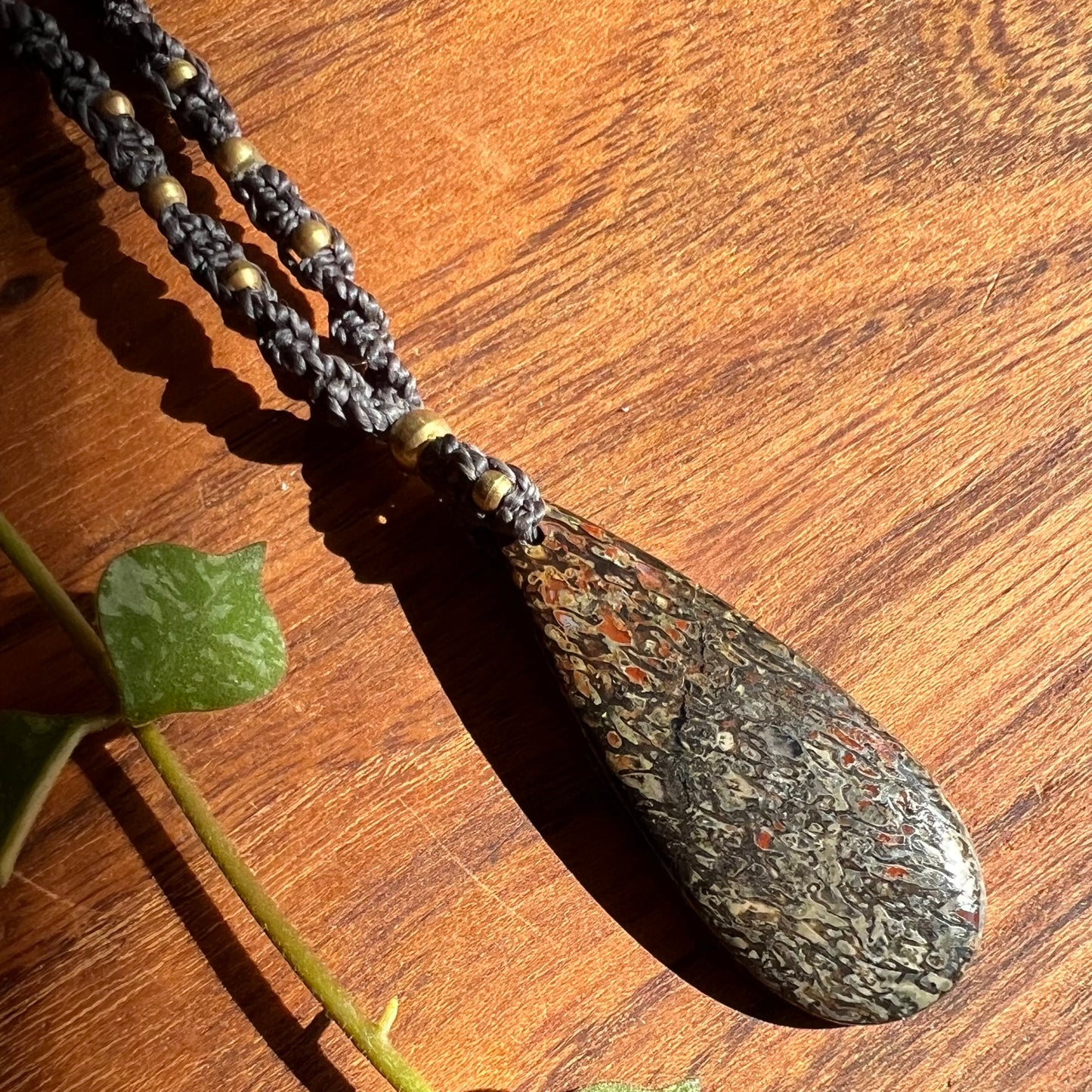 Dinosaur Bone Fossil Macrame Necklace