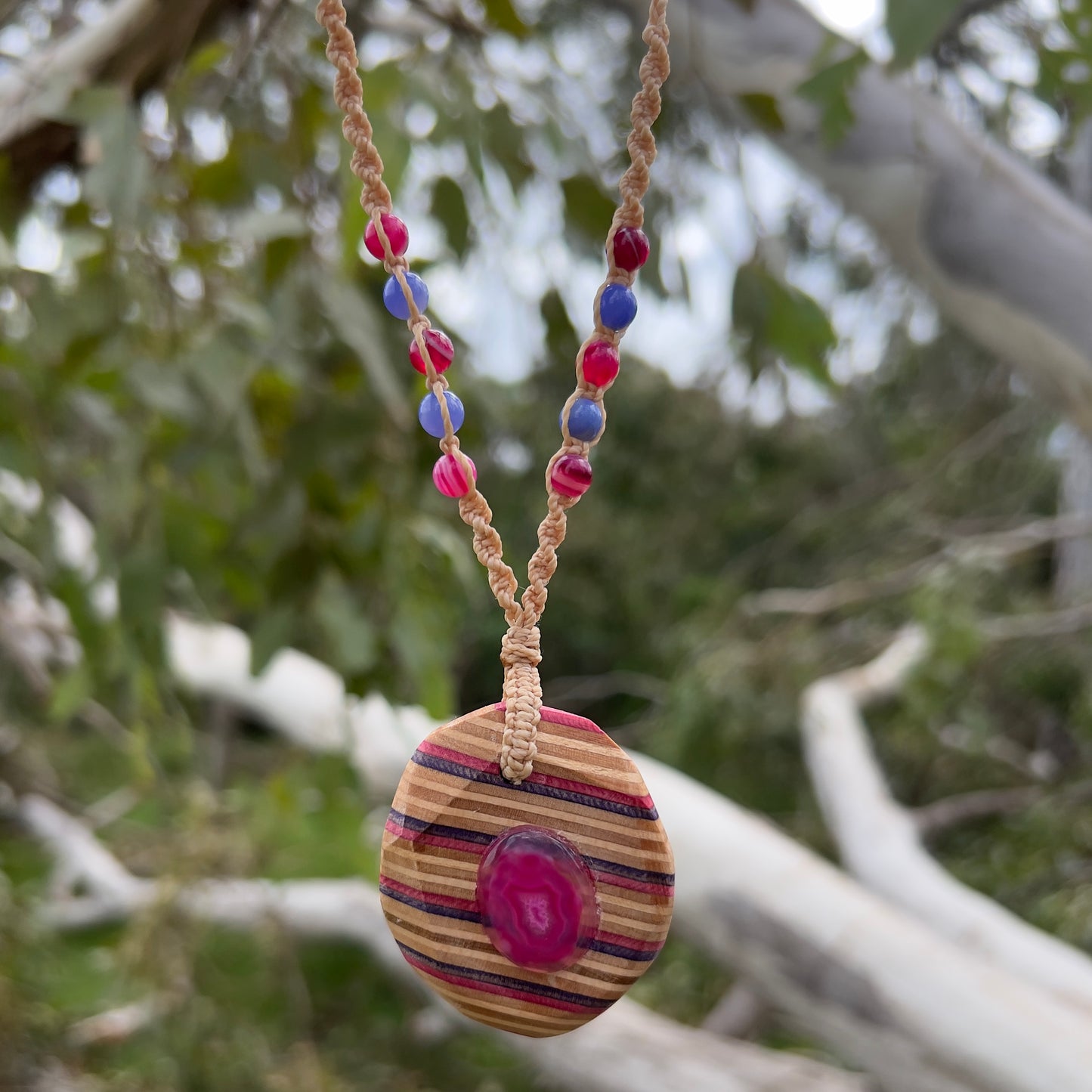 Sk8 Rock Gemstone Necklace with Pink/Purple Dyed Agate