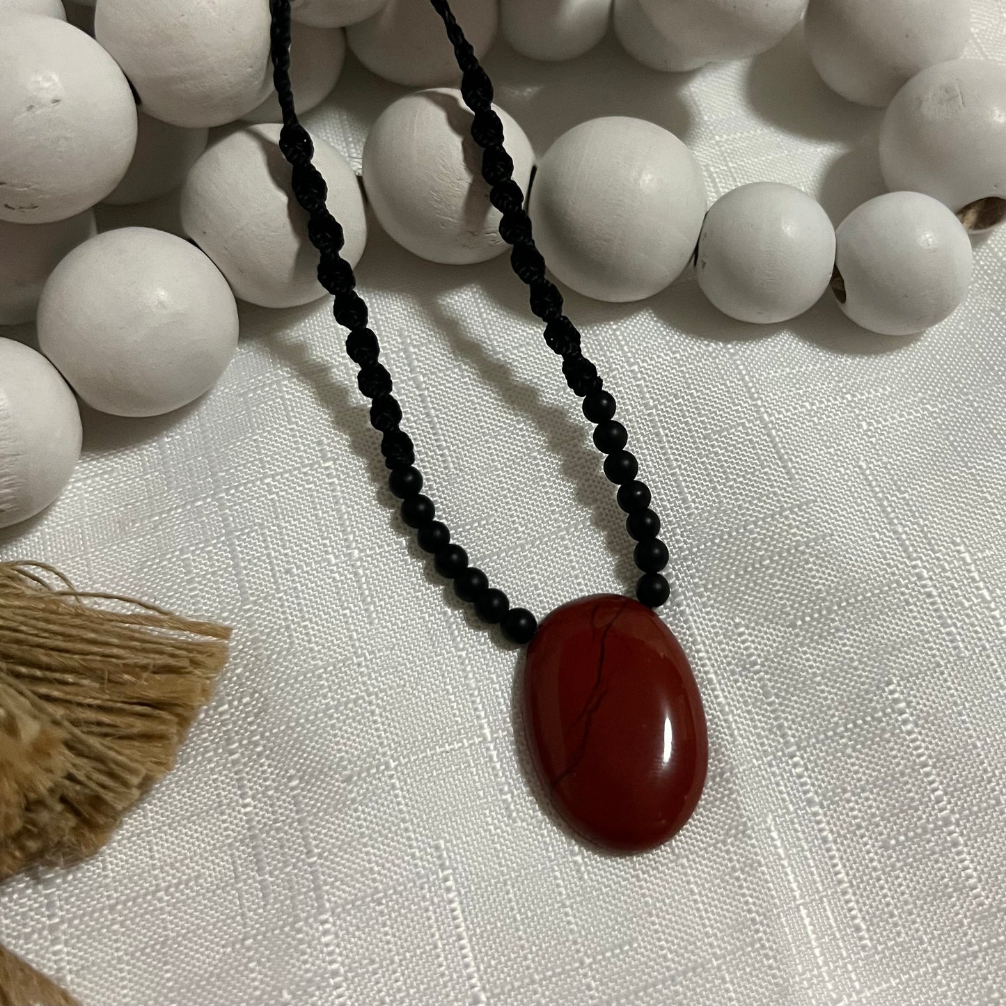 Red Jasper and Black Agate Crystal Necklace
