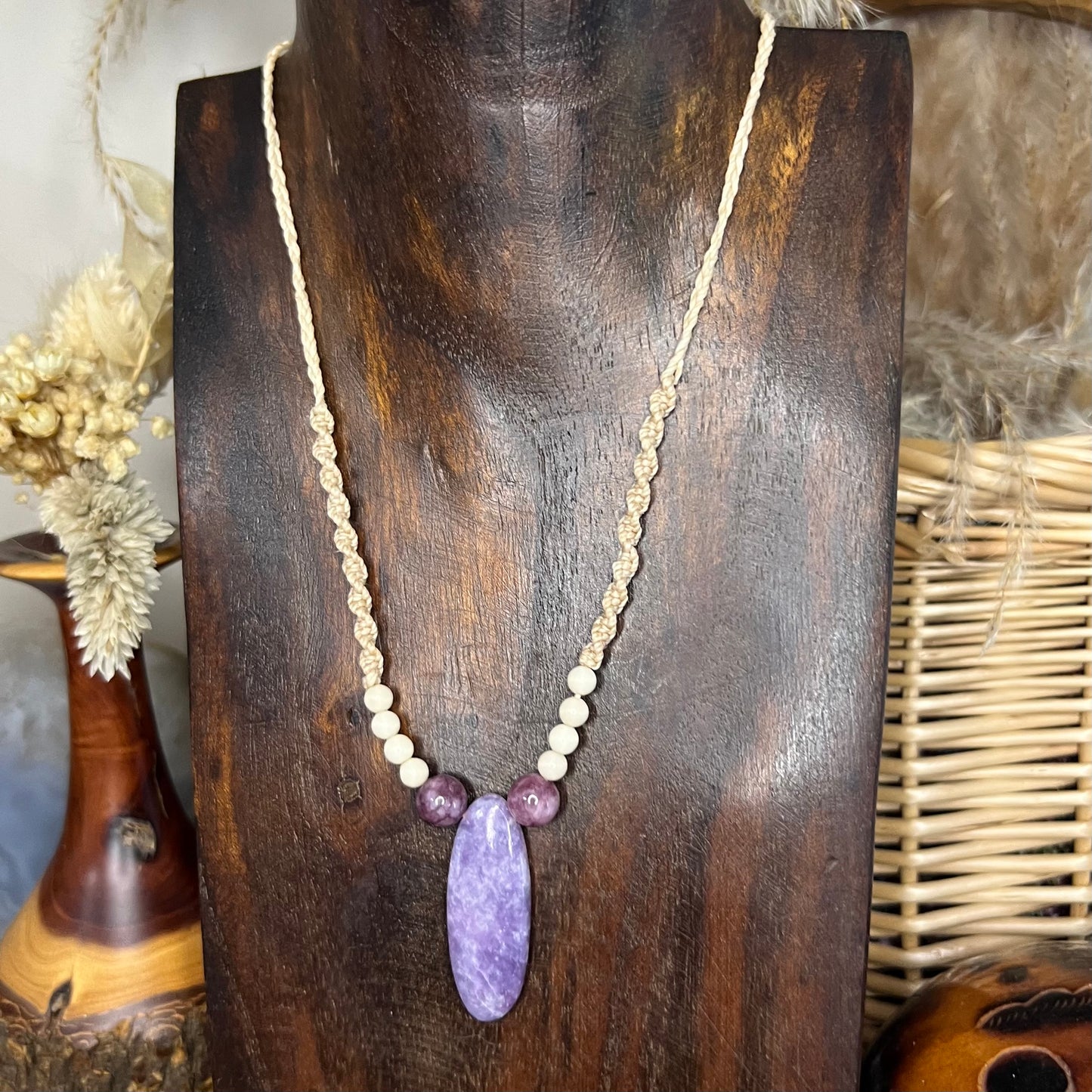 Lepidolite and Riverstone Crystal Necklace